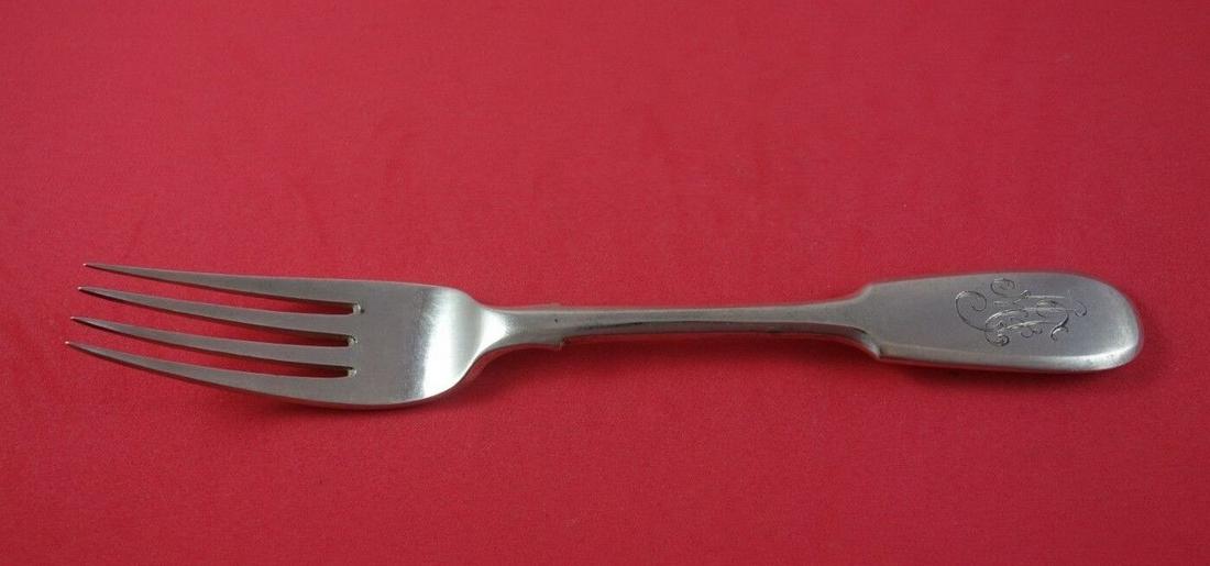 Grachev Russian Sterling Silver Dinner Fork c. 1896 8" Flatware: Grachev Russian Sterling Silver Dinner Fork c. 1896 8" Flatware Grachev sterling silver dinner fork, 8" . This piece weighs between 3. 3 - 3. 5 troy ounces for quantity available. It is monogrammed (m