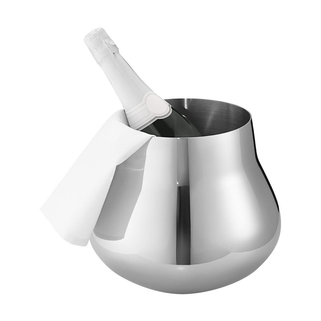 Sky by Georg Jensen Stainless Steel Mirror Polished Champagne / Wine Cooler New: Sky by Georg Jensen Stainless Steel Mirror Polished Champagne / Wine Cooler New With its organic, sculptural form, this minimalist stainless steel cooler is the perfect way to keep your wine or champa