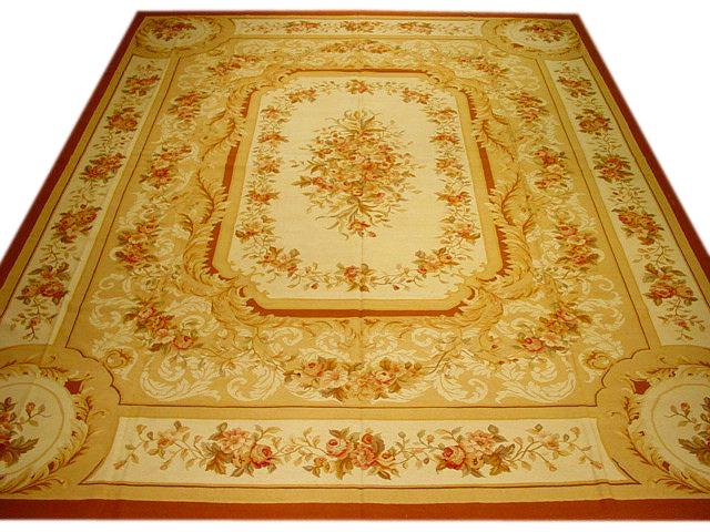 12 x 15 Ivory French Aubusson Needle Point Flat weave Rug: 12 x 15 Ivory French Aubusson Needle Point Flat weave Rug Free continental US Shipping Size in Feet: Width: 12 x Length: 15 Size in Inches: Width:144 in x Length: 180 in Colors: Ivory Wheat Brown Weav