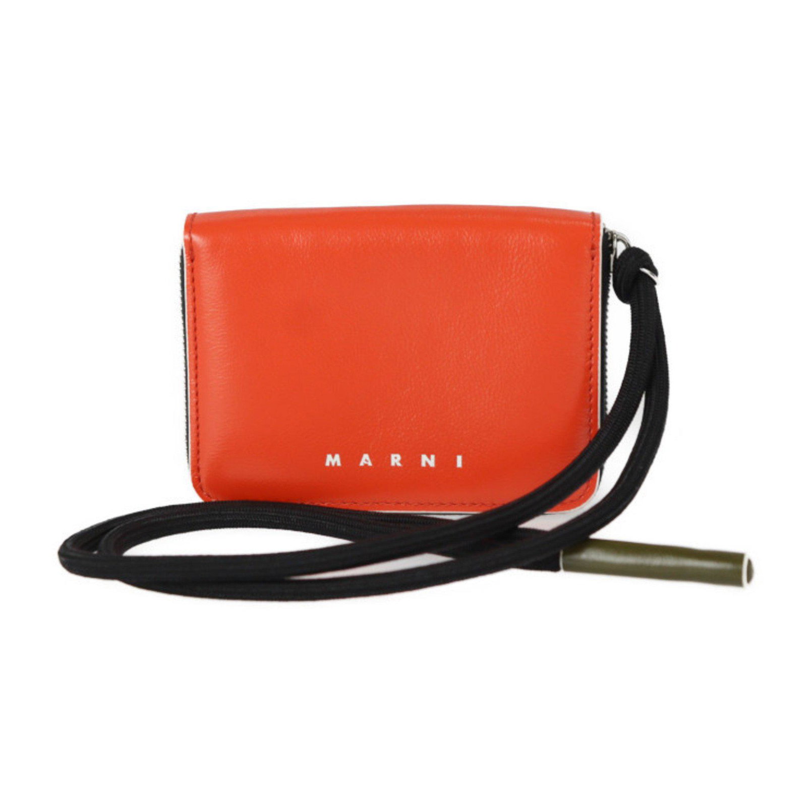 MARNI Maruni Coin Case PFMI0038U0 P2644 Z2N68 Leather Orange Olive Series Round Zipper with Strap: MARNI Maruni Coin Case PFMI0038U0 P2644 Z2N68 Leather Orange Olive Series Round Zipper with Strap Purse Brand: Marni Model: PFMI0038U0 Type: Coin purse/coin case Gender: Women Men Material: Leather Le