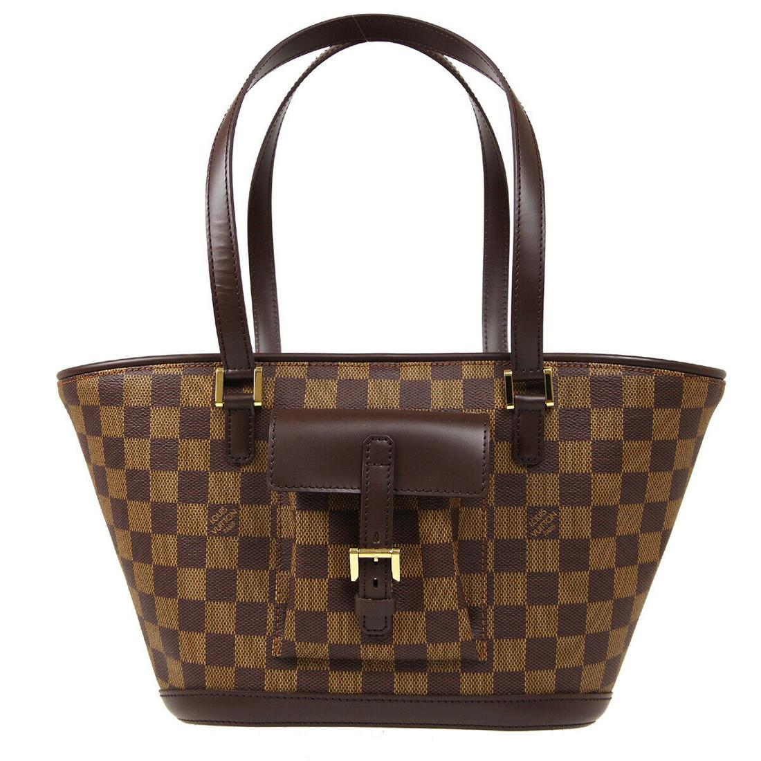 LOUIS VUITTON MANOSQUE PM HAND TOTE BAG BA1014 PURSE DAMIER EBENE N51121: LOUIS VUITTON MANOSQUE PM HAND TOTE BAG BA1014 PURSE DAMIER EBENE N51121 Size: Medium Accents: Logo Style: Tote Handle Style: Double Handles Bag Height: 7.9 Product Line: MANOSQUE PM Exterior Material