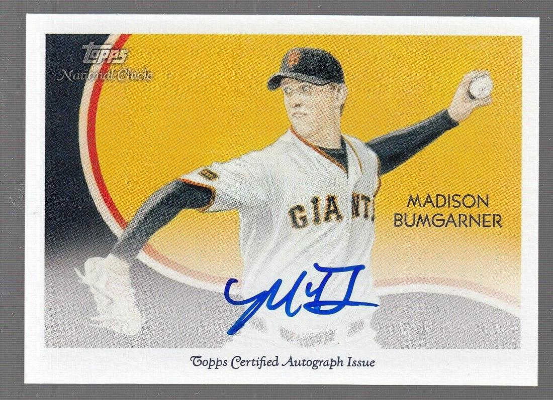 Madison Bumgarner 2010 Topps National Chicle CA-MB Auto Giants 84422: Madison Bumgarner 2010 Topps National Chicle CA-MB Auto Giants 84422 Graded: No Sport: Baseball-MLB Manufacturer: Topps Season: 2011 League: MLB Team: San Francisco Giants Player: Madison Bumgarner Co