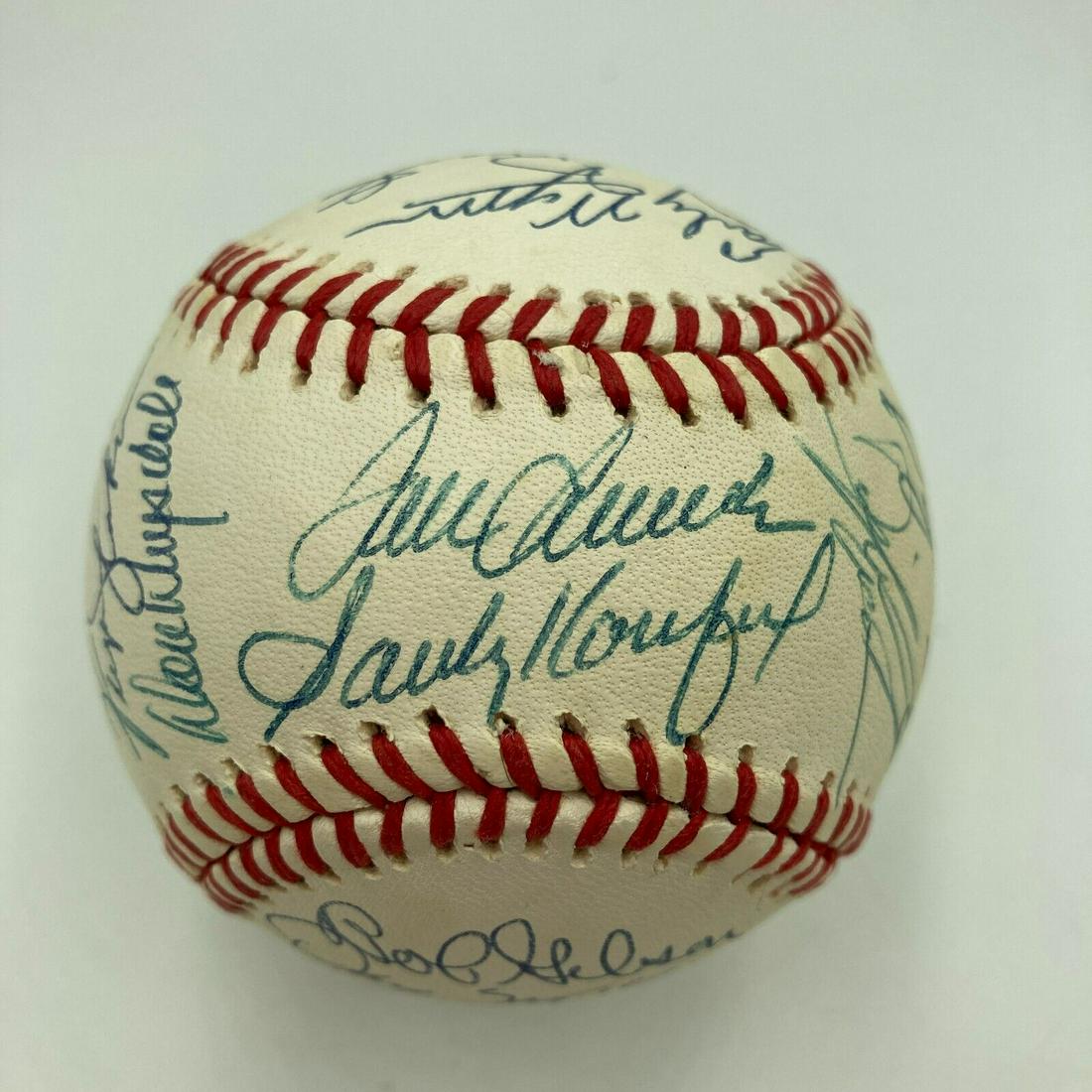 Cy Young Pitchers Multi Signed Baseball Sandy Koufax Tom Seaver 28 Sigs JSA COA: Cy Young Pitchers Multi Signed Baseball Sandy Koufax Tom Seaver 28 Sigs JSA COA Sport: Baseball-MLB Original/Reprint: Original Autograph Authentication: James Spence Authentication (JSA) Product: Ball