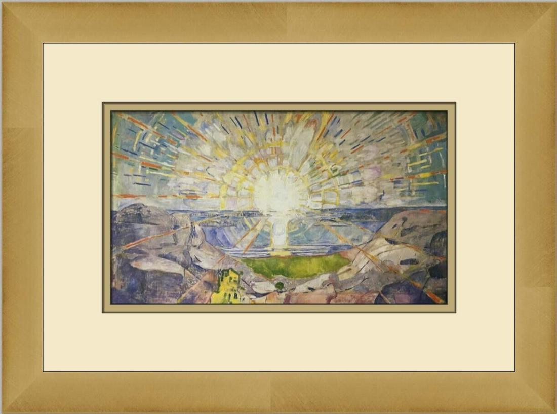 Edvard Munch The Sun Custom Framed Print: Edvard Munch The Sun Custom Framed Print Unit Of Sale: Single-Piece Work Artist: Edvard Munch Size: Medium Custom Bundle: No Item Length: 16 in Region Of Origin: united states Framing: Matted & Framed