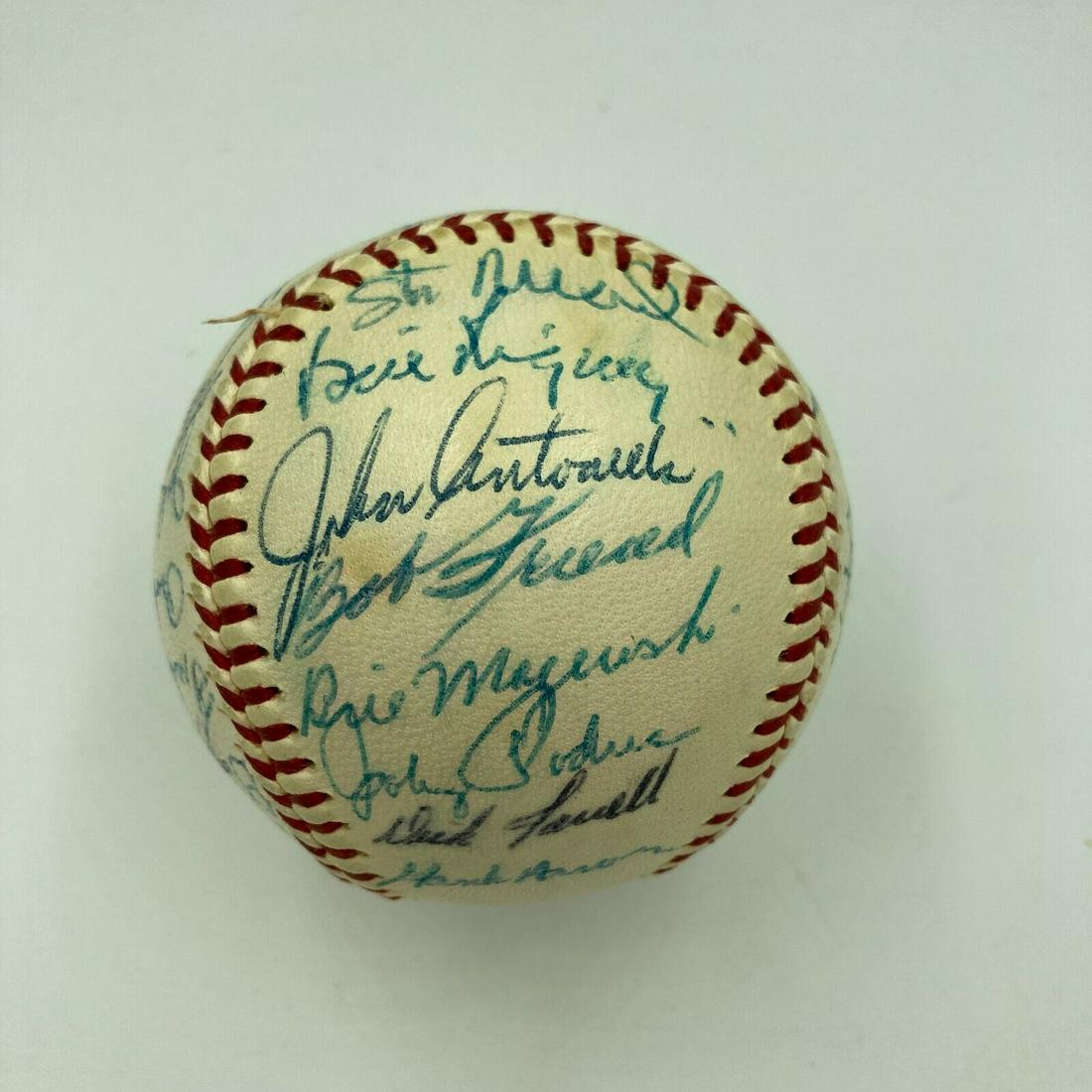 1958 All Star Game Signed Baseball Willie Mays Hank Aaron Ernie Banks Musial JSA: 1958 All Star Game Signed Baseball Willie Mays Hank Aaron Ernie Banks Musial JSA Product: Ball Sport: Baseball-MLB Autograph Authentication: James Spence (JSA) Original/Reprint: Original Pre-Owned PLE