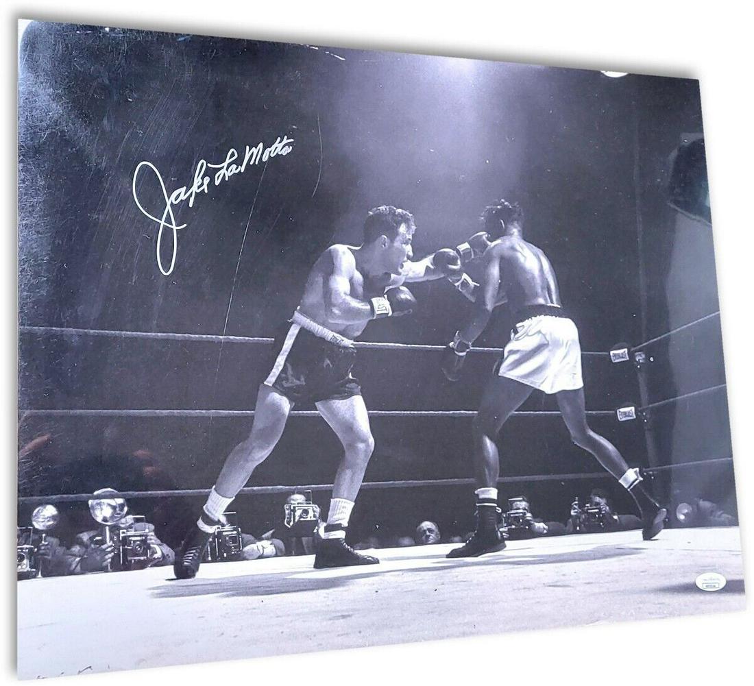 Jake LaMotta Signed Autographed 16X20 Photo Raging Bull B/W in Ring JSA: Jake LaMotta Signed Autographed 16X20 Photo Raging Bull B/W in Ring JSA Sport: Boxing Product: Photo Original/Reprint: Original Player: Jake LaMotta Autograph Authentication: James Spence (JSA) Pre-Ow