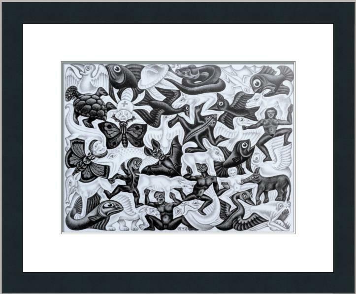 M.C. Escher - Mosaic I Custom Gallery Framed Print: M.C. Escher - Mosaic I Custom Gallery Framed Print Features: Framed Matted Region Of Origin: united states Item Width: 14 in Title: Mosaic Production Technique: Lithography Item Length: 14 in Item Hei