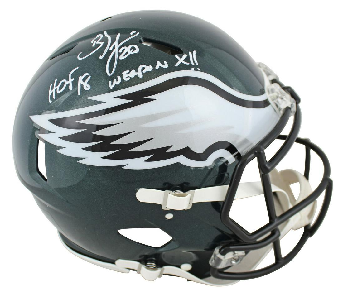 Eagles Brian Dawkins "HOF 18 Weapon X!" Signed F/S Speed Proline Helmet JSA: Eagles Brian Dawkins "HOF 18 Weapon X!" Signed F/S Speed Proline Helmet JSA Sport: Football Product: Helmet Original/Reprint: Original Player: Brian Dawkins Team: Philadelphia Eagles Autograph Authent