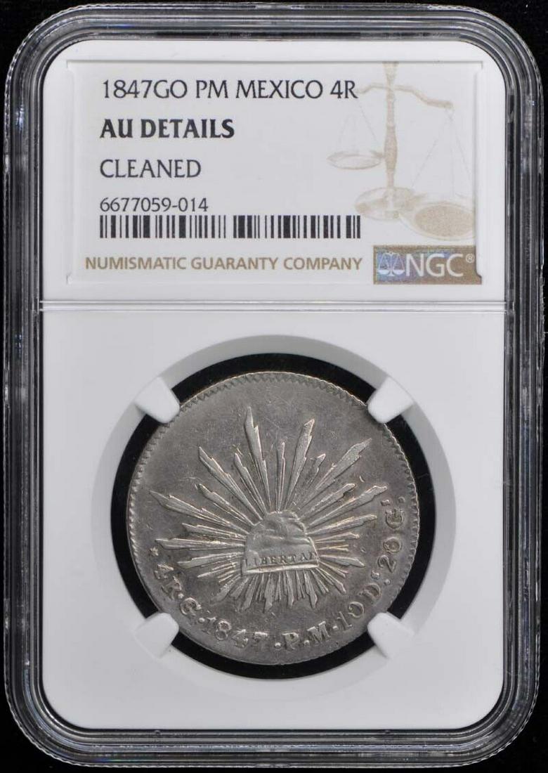 1847 GO PM MEXICO 4R NGC AU Details: 1847 GO PM MEXICO 4R NGC AU Details Circulated/Uncirculated: Uncirculated Year: 1847 Certification: NGC Certification Number: 6677059014 Grade: AU Details Pre-Owned The MYNT Guarantee: All items in th
