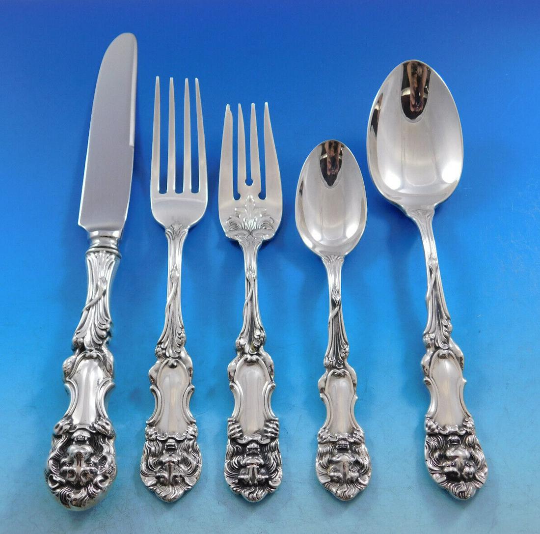 Lion by Frank Smith Sterling Silver Flatware Set Service 24 pieces Rare: Lion by Frank Smith Sterling Silver Flatware Set Service 24 pieces Rare Scarce lion by frank smith circa 1980 sterling silver flatware set, 24 pieces. This fabulous figural pattern features a lions he