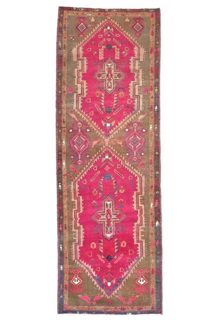 Handmade Muted Tribal Boho 35X99 Distressed Vintage Oriental Runner Rug Carpet: Handmade Muted Tribal Boho 35X99 Distressed Vintage Oriental Runner Rug Carpet Free continental US Shipping Type: Hallway rug Size: 3"5 X 9"9 Ft Color: Fuchsia Pattern: Geometric Material: Wool Item W