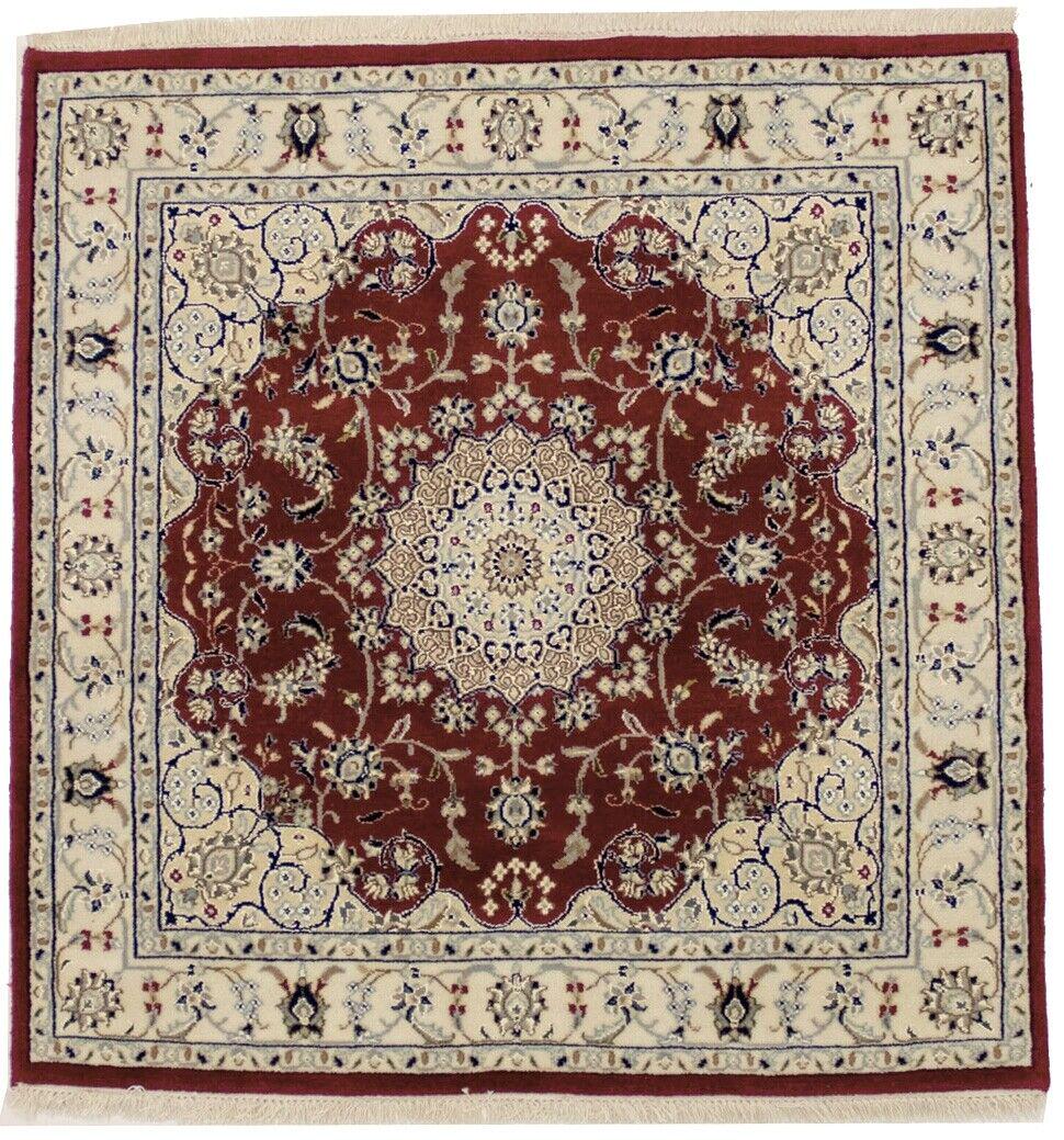 Indo-Nain Red Hand Knotted Square 4X4 Classic Floral Design Oriental Rug Carpet: Indo-Nain Red Hand Knotted Square 4X4 Classic Floral Design Oriental Rug Carpet Free continental US Shipping Type: Area rug Size: 4"0 X 4"0 Ft Color: Red Production Technique: Knotted Material: Wool T