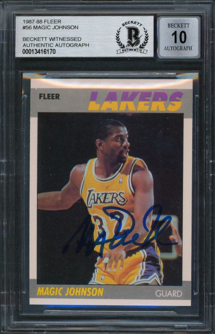 Lakers Magic Johnson Signed 1987 Fleer #56 Card Auto 10! BAS Slabbed: Lakers Magic Johnson Signed 1987 Fleer #56 Card Auto 10! BAS Slabbed Graded: Yes Sport: Basketball-NBA Team: Los Angeles Lakers League: NBA Certification Number: 13416170QTY Product Coa: Beckett Produ