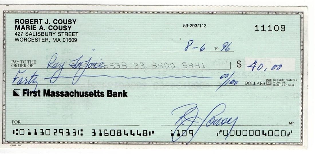 Bob Cousy Signed Autograph Personal Bank Check Boston Celtics #11109 JSA: Bob Cousy Signed Autograph Personal Bank Check Boston Celtics #11109 JSA Sport: Basketball Product: Bank Check Original/Reprint: Original Player: Bob Cousy Autograph Authentication: James Spence (JSA)
