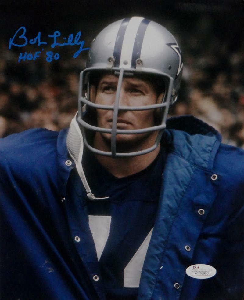 Bob Lilly Signed Dallas Cowboys 8x10 Wearing Jacket Photo With HOF- JSA W: Bob Lilly Signed Dallas Cowboys 8x10 Wearing Jacket Photo With HOF- JSA W Autograph Authentication: James Spence (JSA) Team: Dallas Cowboys Player: Bob Lilly Original/Reprint: Original Sport: Football