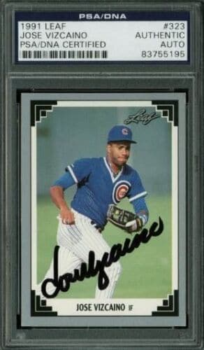 Cubs Jose Vizcaino Signed Card 1991 Leaf #323 PSA/DNA Slabbed: Cubs Jose Vizcaino Signed Card 1991 Leaf #323 PSA/DNA Slabbed Sport: Baseball Product: etopps (In-hand) Original/Reprint: Original Player: JOSE VIZCAINO Team: Chicago Cubs Autograph Authentication: PS
