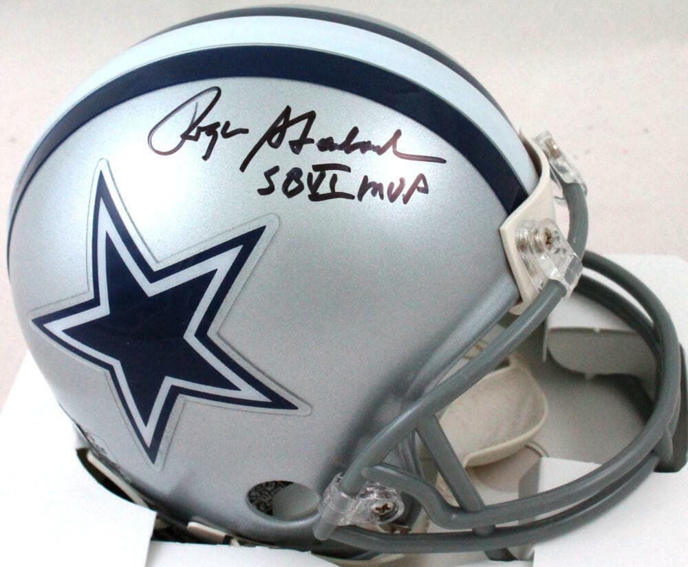 Roger Staubach Autographed Dallas Cowboys Mini Helmet w/SB MVP-Beckett W Holo: Roger Staubach Autographed Dallas Cowboys Mini Helmet w/SB MVP-Beckett W Holo Sport: Football-NFL Product: Helmet Original/Reprint: Original Player: Roger Staubach Team: Dallas Cowboys Autograph Authe