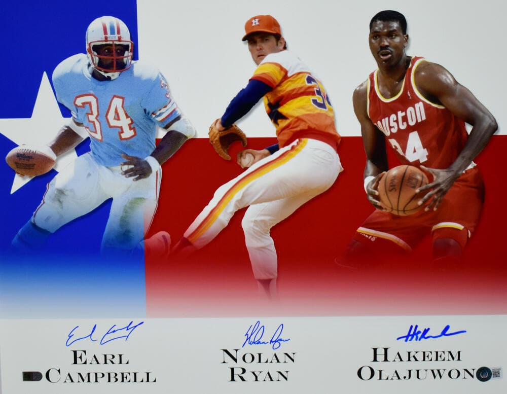Earl Campbell Nolan Ryan Olajuwon Signed 16x20 Houston 34 Legends Photo-BAW Holo: Earl Campbell Nolan Ryan Olajuwon Signed 16x20 Houston 34 Legends Photo-BAW Holo Sport: Football Product: Photo Original/Reprint: Original Player: Campbell Olajuwon Ryan Team: Houston Astros Houston R