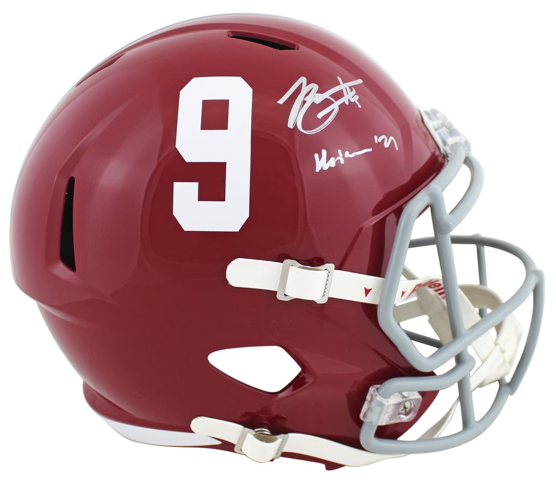 Alabama Bryce Young Heisman 21 Signed F/S Speed Rep Helmet w/ Silver Sig BAS Wit: Alabama Bryce Young Heisman 21 Signed F/S Speed Rep Helmet w/ Silver Sig BAS Wit Sport: Football Product: Helmet Original/Reprint: Original Team: Alabama Crimson Tide Player: Bryce Young Autograph Aut