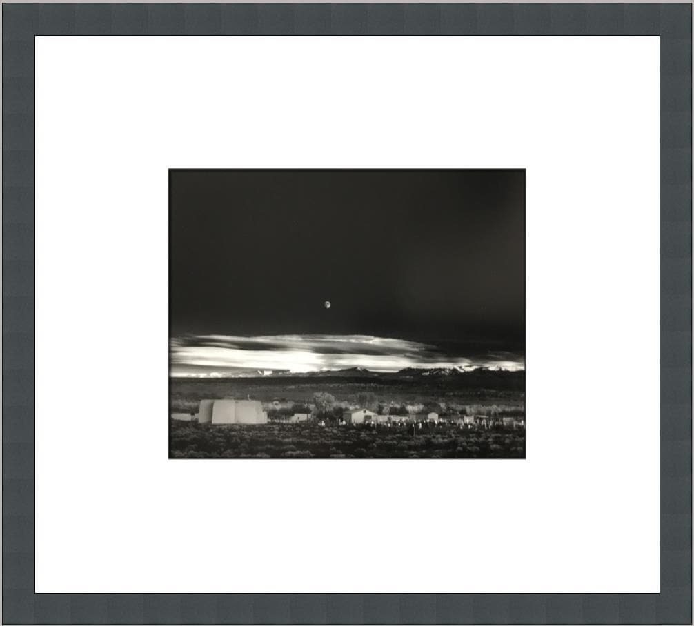 Ansel Adams Moonrise Hernandez NM Custom Framed Print: Ansel Adams Moonrise Hernandez NM Custom Framed Print Size: Medium Region Of Origin: usa Artist: Ansel Adams Production Technique: Lithography Framing: Matted & Framed Style: Realism Item Height: 14 i