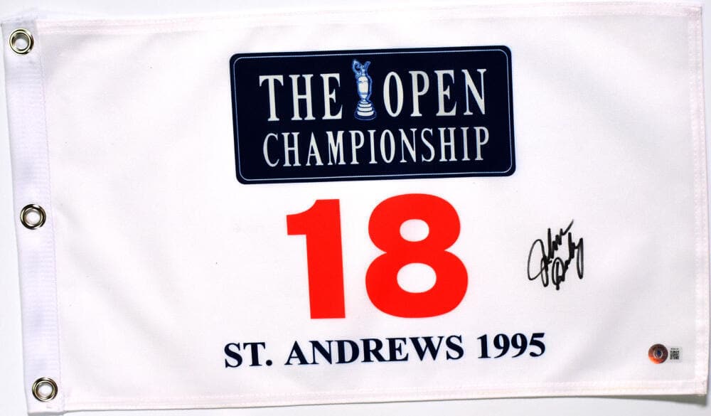 John Daly Autographed 1995 St. Andrews Pin Flag *Right- Beckett W Hologram: John Daly Autographed 1995 St. Andrews Pin Flag *Right- Beckett W Hologram Sport: Golf Product: flag Original/Reprint: Original Player: John Daly Autograph Authentication: Beckett Authentication Servi
