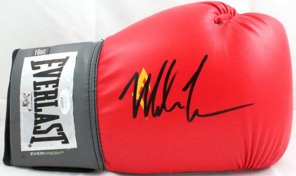 Mike Tyson Autographed Red EverfreshBoxing Glove- JSA W *right: Mike Tyson Autographed Red EverfreshBoxing Glove- JSA W *right Sport: Boxing Product: Glove Original/Reprint: Original Player: Mike Tyson Autograph Authentication: James Spence (JSA) Pre-Owned PLEASE 