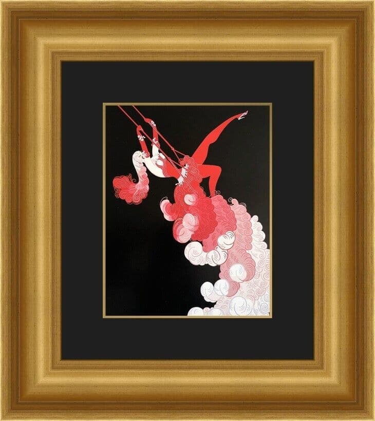 Erte - The Trapeze Custom Framed Print: Erte - The Trapeze Custom Framed Print Features: Framed Matted Region Of Origin: usa Item Width: 18 in Title: The Trapeze Production Technique: Lithography Item Length: 18 in Item Height: 21 in Subjec