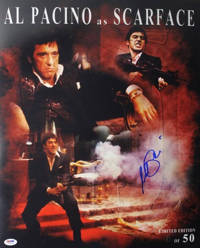 Al Pacino Scarface Signed 16X20 Ltd Ed Collage Photo PSA ITP #5A80144: Al Pacino Scarface Signed 16X20 Ltd Ed Collage Photo PSA ITP #5A80144 Autograph Authentication: PSA/DNA Product Coa: PSA/DNA Product Signed By Name: Al Pacino Pre-Owned PLEASE NOTE: Framed Large or he