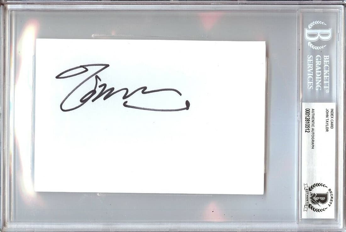 John Taylor Signed Autographed 4X6 Index Card Duran Duran Bassist Beckett: John Taylor Signed Autographed 4X6 Index Card Duran Duran Bassist Beckett Industry: Music Object Type: Card & Paper Original/Reproduction: Original Autograph Authentication: Beckett Player: John Taylo