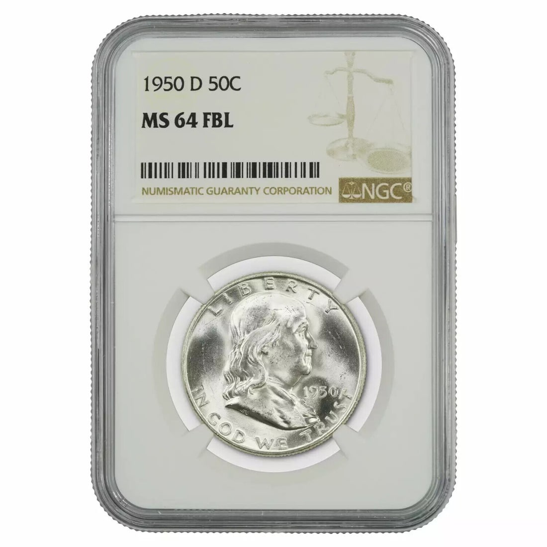 1950 D FRANKLIN HALF DOLLAR 50C NGC MS 64 FBL MINT UNC - FULL BELL LINES: 1950 D FRANKLIN HALF DOLLAR 50C NGC MS 64 FBL MINT UNC - FULL BELL LINES Certification: NGC Composition: Silver Grade: MS 64 Year: 1950 Circulated/Uncirculated: Uncirculated Mint Location: Denver Coun