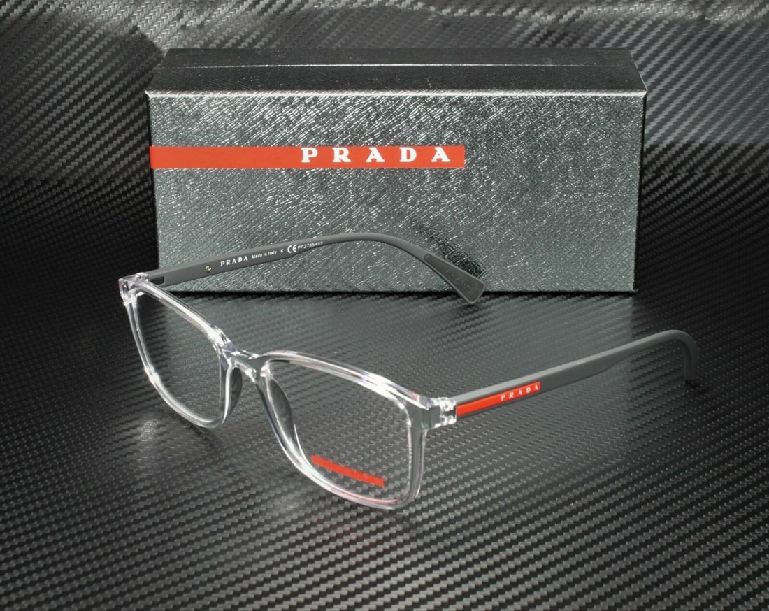 PRADA LINEA ROSSA PS 04IV 2AZ1O1 Transparent Demo Lens Mens 55 mm Eyeglasses: PRADA LINEA ROSSA PS 04IV 2AZ1O1 Transparent Demo Lens Mens 55 mm Eyeglasses Frame Color: TRANSPARENT Type: Eyeglasses Style: Rectangle Frame Material: Acetate New The Mynt Guarantee: All items in thi