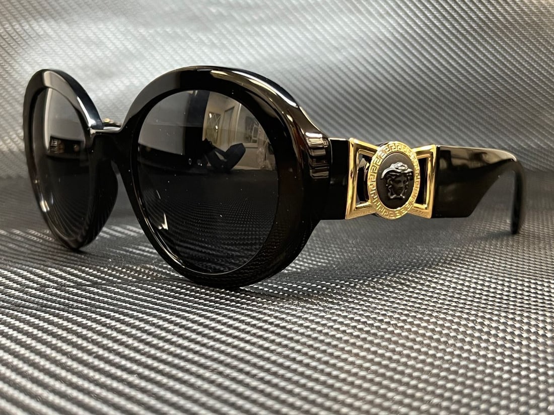 VERSACE VE4414 GB1 87 Black Round 55 mm Womens Sunglasses: VERSACE VE4414 GB1 87 Black Round 55 mm Womens Sunglasses Frame Color: Black Style: Round Type: Sunglasses New The Mynt Guarantee: All items in this auction are guaranteed to be 100% authentic. At You