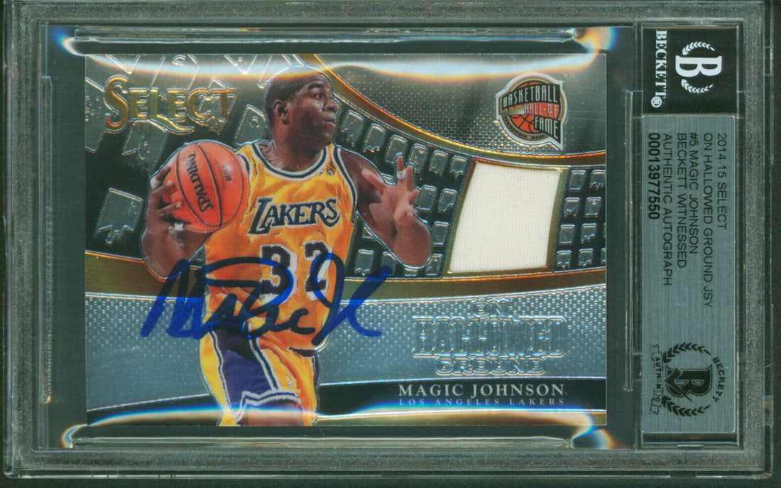 Magic Johnson Signed 2014 Panini Select OHG #5 140/149 Card Auto 10! BAS Slabbed: Magic Johnson Signed 2014 Panini Select OHG #5 140/149 Card Auto 10! BAS Slabbed Graded: Yes Sport: Basketball-NBA Team: Los Angeles Lakers League: NBA Certification Number: 13977550 Product Coa: Beck