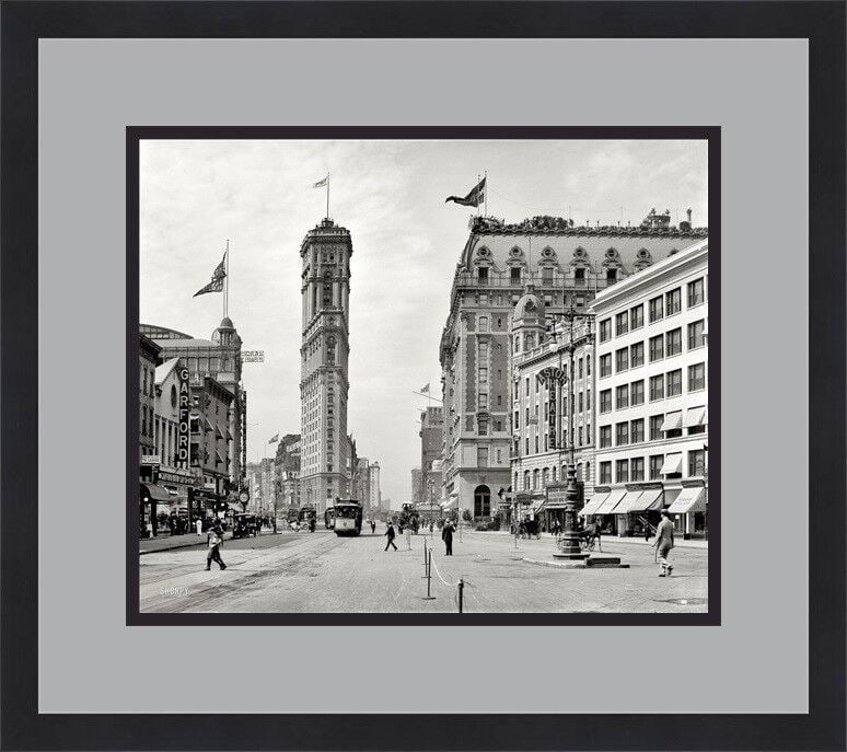 New York Times Square 1908 Custom Framed: New York Times Square 1908 Custom Framed Features: Framed Matted Region Of Origin: United States Item Width: 18 in Title: Times Square 1908 Production Technique: Lithography Item Length: 18 in Item He