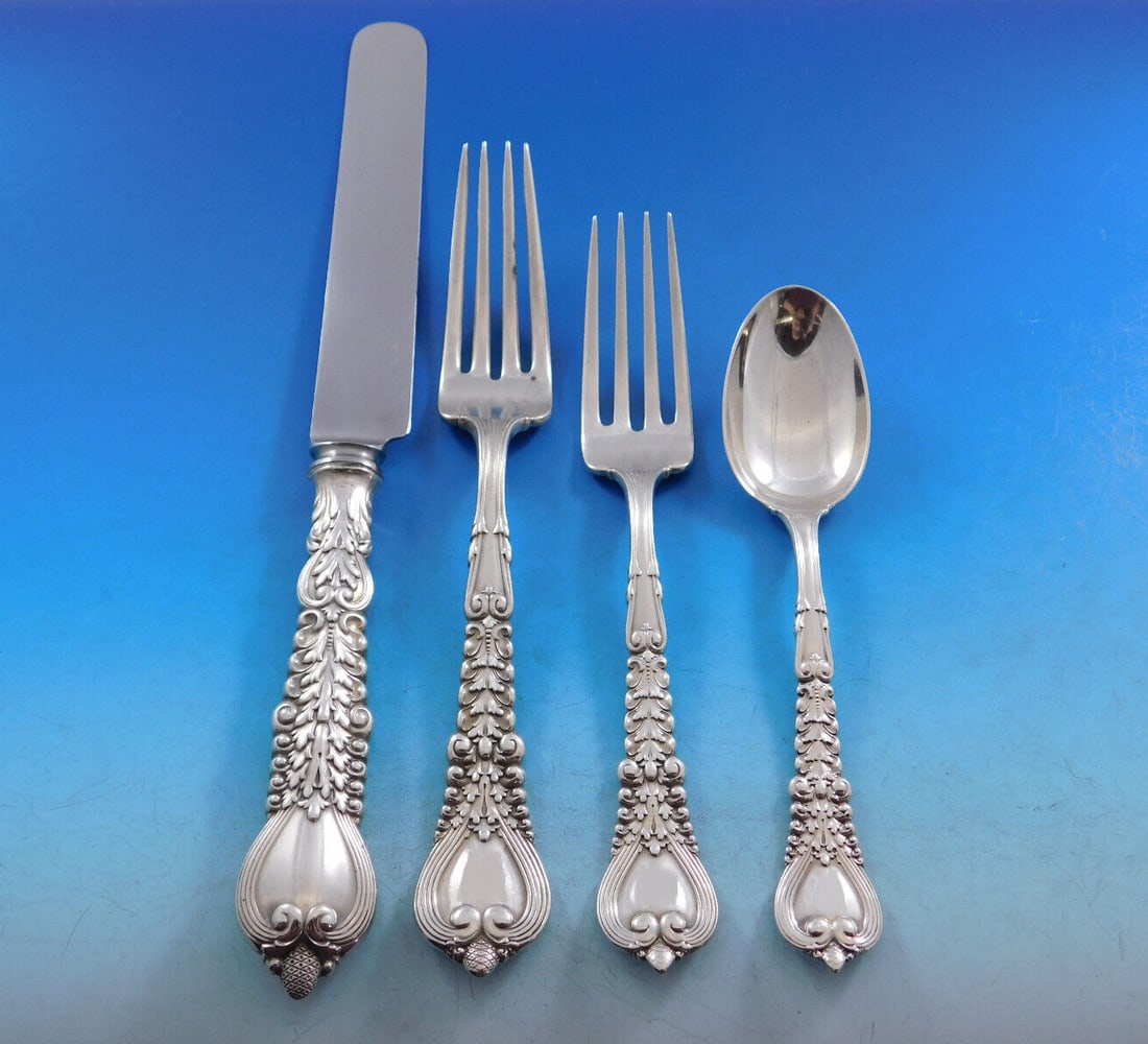 Florentine by Tiffany Sterling Silver Flatware Set for 12 Service 49 pcs Dinner: Florentine by Tiffany Sterling Silver Flatware Set for 12 Service 49 pcs Dinner Florentine, introduced in 1900 and patented in 1904, is one of paulding farnhams complex designs with renaissance and ro