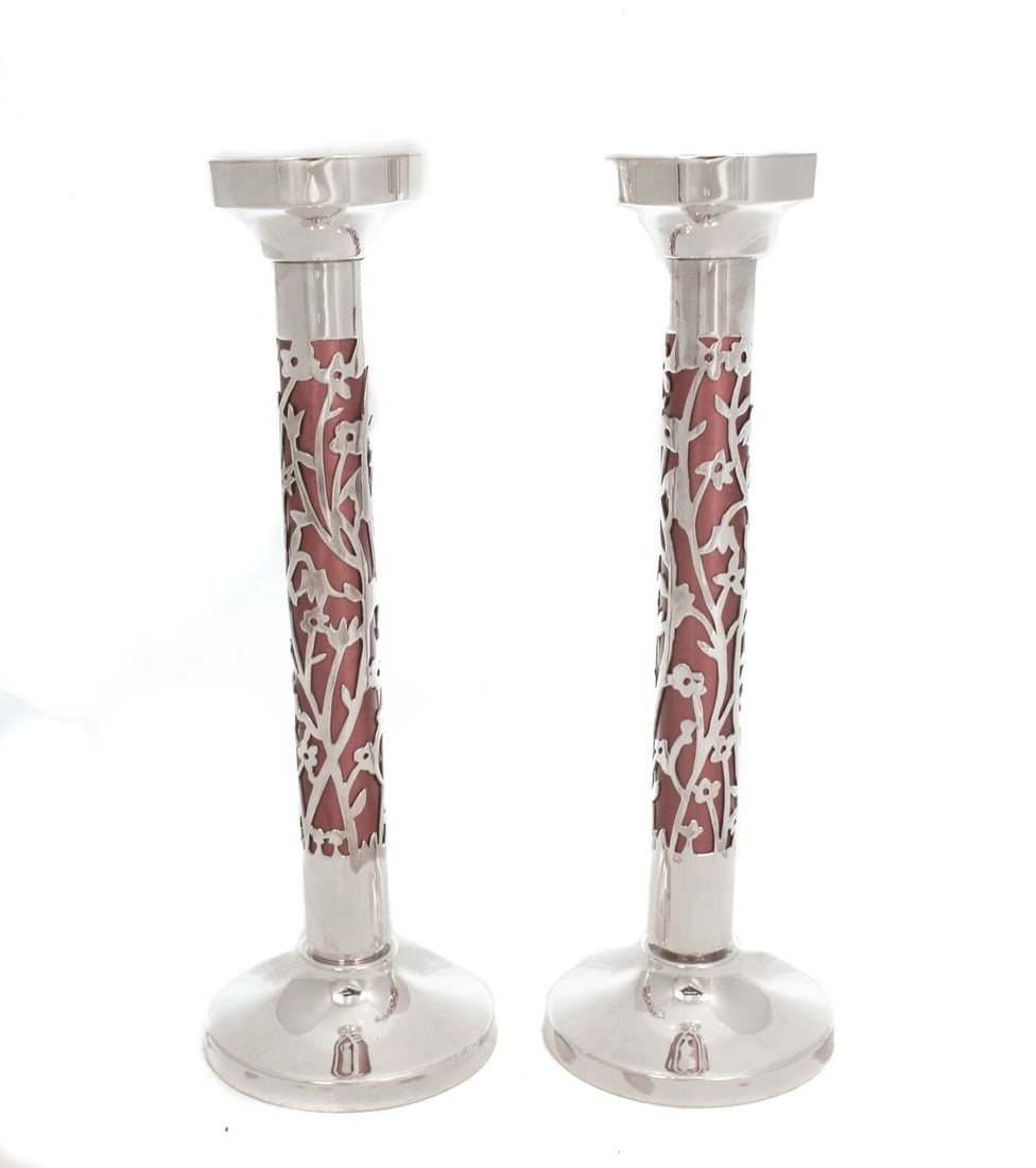 BIER 925 STERLING SILVER & SCARLET COLOR HANDMADE CUT OUT FLORAL CANDLESTICKS: BIER 925 STERLING SILVER & SCARLET COLOR HANDMADE CUT OUT FLORAL CANDLESTICKS Composition: Sterling Silver Maker: Bier / Israel Type: Candlesticks & Candelabras Fine Bier 925 Sterling Silver & Scarlet