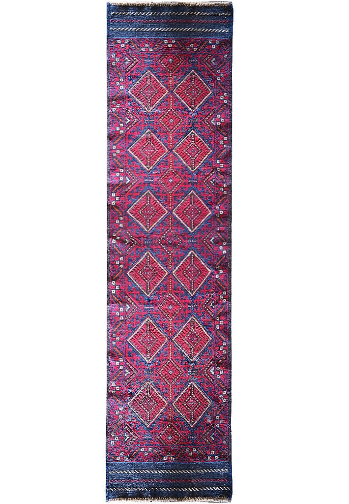 Afghan Narrow Wool Ethnic Runner 2 x 9: Afghan Narrow Wool Ethnic Runner 2 x 9 Free continental US Shipping Size in Feet: Width: 2.1 x Length: 8.7 Size in Inches: Width: 25 in x Length: 103 in Rug Type: Area Rug Colors: Red Blue Black Weave