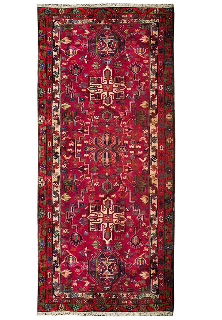 4 x 10 Magenta Pink Persian Karaja Runner: 4 x 10 Magenta Pink Persian Karaja Runner Free continental US Shipping Size in Feet: Width: 4 x Length: 10 Size in Inches: Width:48 in x Length: 120 in Colors: Magenta Pink Ivory Weave: 100% Handmade 