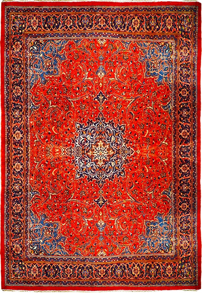 10 x 12 Red Orange Shah Abbasi Persian Sarouk Rug: 10 x 12 Red Orange Shah Abbasi Persian Sarouk Rug Free continental US Shipping Size in Feet: Width: 10 x Length: 12 Size in Inches: Width:120 in x Length: 144 in Colors: Red Orange Ivory Mid Blue Weav