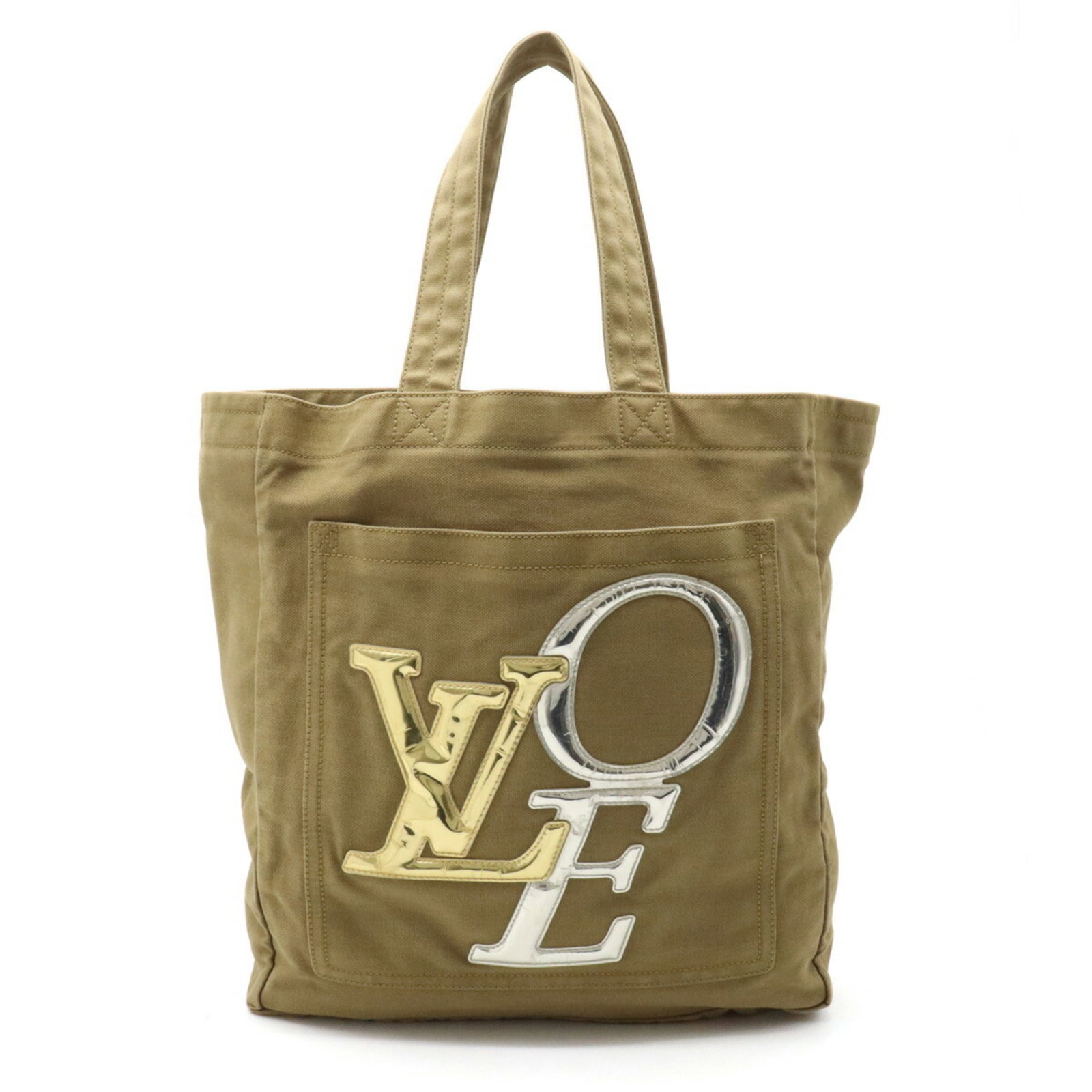 LOUIS VUITTON Louis Vuitton That's Love Tote MM Bag Cotton Canvas Khaki Gold Silver M95466: LOUIS VUITTON Louis Vuitton That's Love Tote MM Bag Cotton Canvas Khaki Gold Silver M95466 Brand: Louis Vuitton Model: M95466 Type: Tote bag Material: Cotton canvas Cotton canvas: Color: Gold Khaki Si