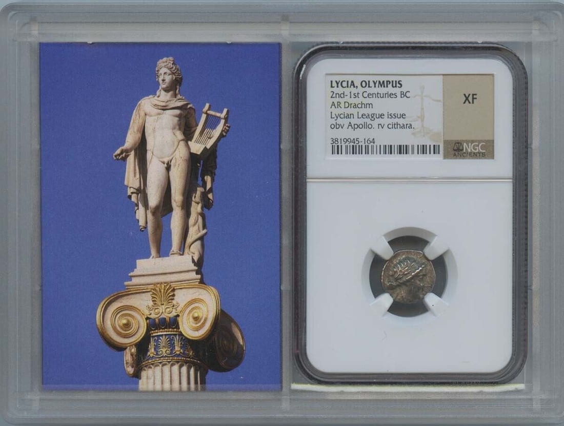 2nd-1st Centuries BC LYCIA OLYMPUS AR Drachm NGC XF40 Story Vault: 2nd-1st Centuries BC LYCIA OLYMPUS AR Drachm NGC XF40 Story Vault Certification: NGC Certification Number: 3819945164 Denomination: Ancient Greek Grade: XF40 Date: NONE Pre-Owned The MYNT Guarantee: A