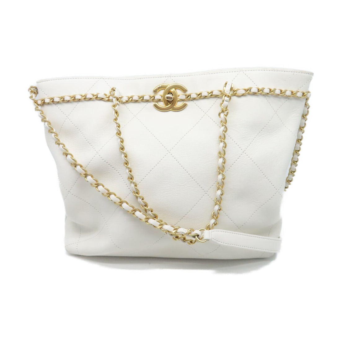 Chanel Quilted CC GHW Chain Shoulder Bag Calfskin Leather White: Chanel Quilted CC GHW Chain Shoulder Bag Calfskin Leather White Style: 2wayShoulder Bag Exterior Material: Calfskin (cowhide) Exterior Color: White Bag Height: 9.4 Bag Depth: 2.8 Bag Length: 9.8 Size