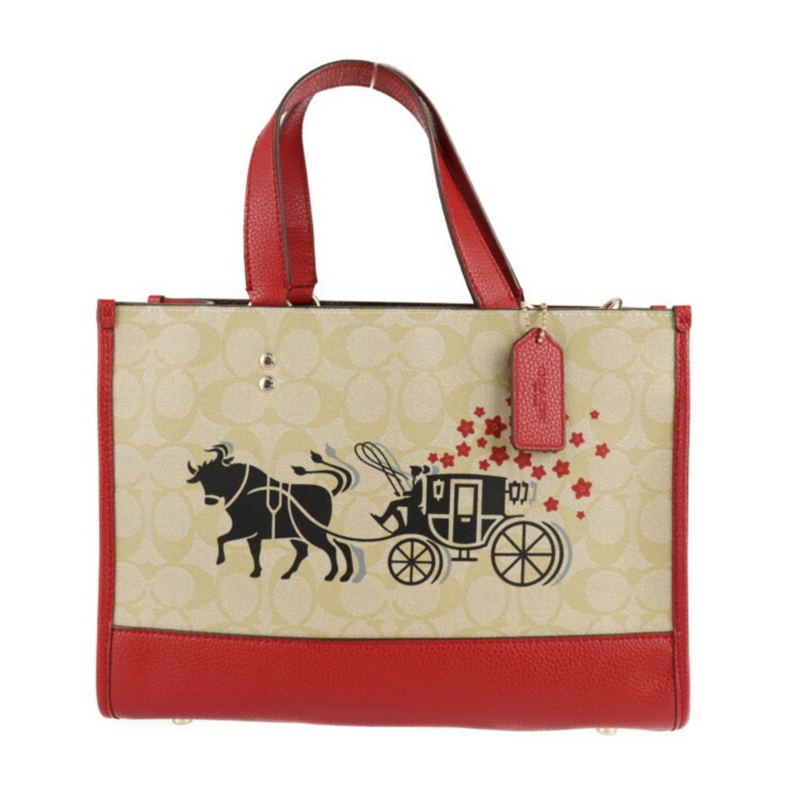 COACH coach Dempsey carryall signature handbag C2181 PVC leather light khaki system red gold metal: COACH coach Dempsey carryall signature handbag C2181 PVC leather light khaki system red gold metal fittings 2WAY tote shoulder bag Brand: Coach Line: Signature Type: Handbag Shopping bag Shoulder bag