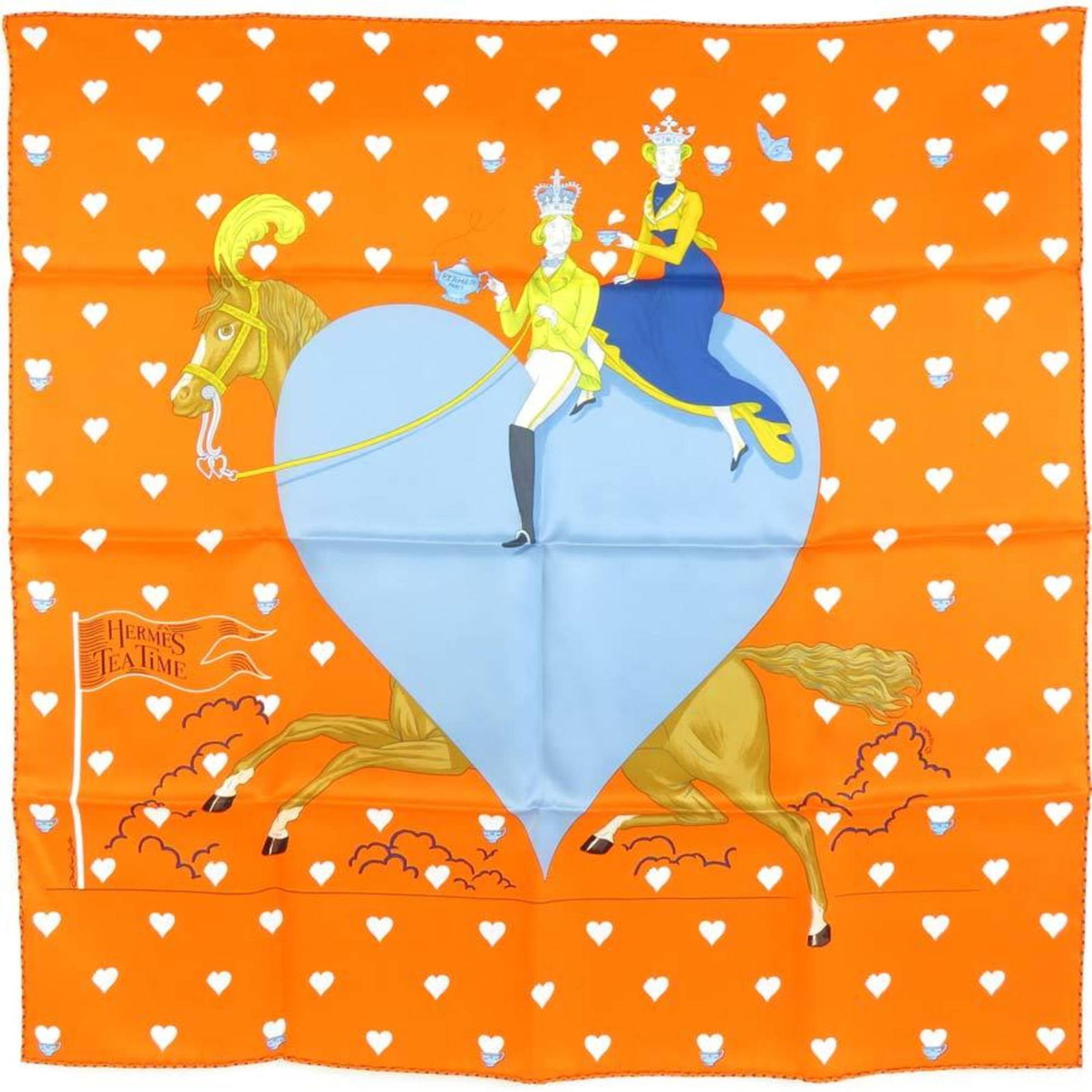 Hermes HERMES Scarf Carre 70 Tea Time Silk Orange Women's: Hermes HERMES Scarf Carre 70 Tea Time Silk Orange Women's Brand: Hermes Country of Origin: France Type: Scarf Gender: Women Color: Orange Material: Silk Silk: Size (LxW): 66cm x 67.5cm / 25.98 x 26.57