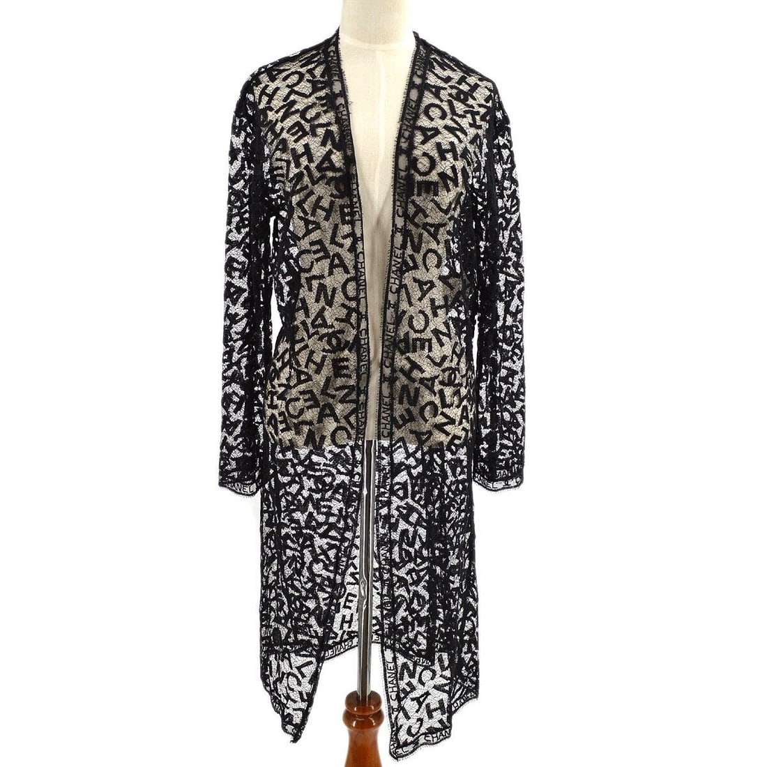 CHANEL CC Long Sleeve Lace Cardigan Jacket Black: CHANEL CC Long Sleeve Lace Cardigan Jacket Black Size Type: Regular Outer Shell Material: 72% Cotton 28% Nylon Jacket/Coat Length: Long Type: Cardigan Size: Unknown Color: Black Style: Lace Cardigan O