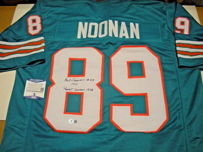 KARL NOONAN MIAMI DOLPHINS 17-0 72 PERFECT SEASON RARE BECKETT/COA SIGNED JERSEY: KARL NOONAN MIAMI DOLPHINS 17-0 72 PERFECT SEASON RARE BECKETT/COA SIGNED JERSEY Product: Jersey Sport: Football-NFL Original/Reprint: Original Pre-Owned PLEASE NOTE: Framed Large or heavy Items do no