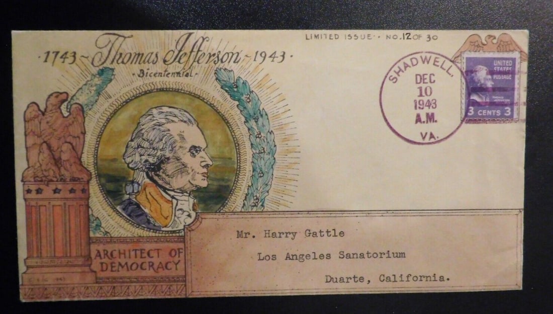 1943 Usa Cover Hand Drawn Limited Issue 12 Of 30 Los Angeles Sanatorium