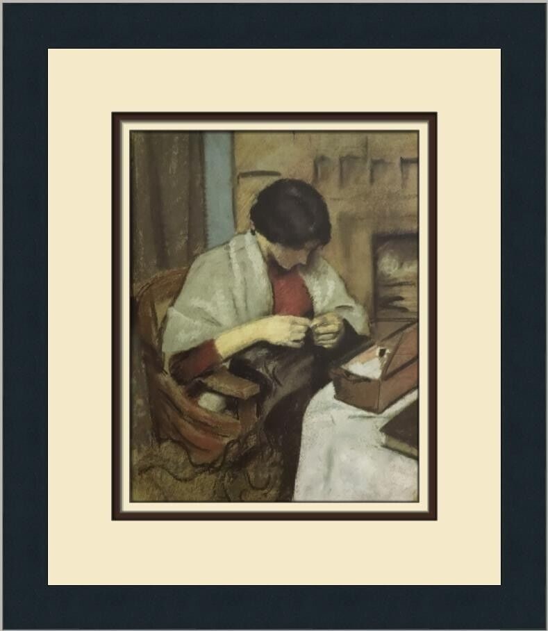 August Macke Girl Sewing Custom Framed Print: August Macke Girl Sewing Custom Framed Print Unit Of Sale: Single-Piece Work Artist: August Macke Size: Medium Item Length: 13 in Region Of Origin: united states Framing: Matted & Framed Personalize: