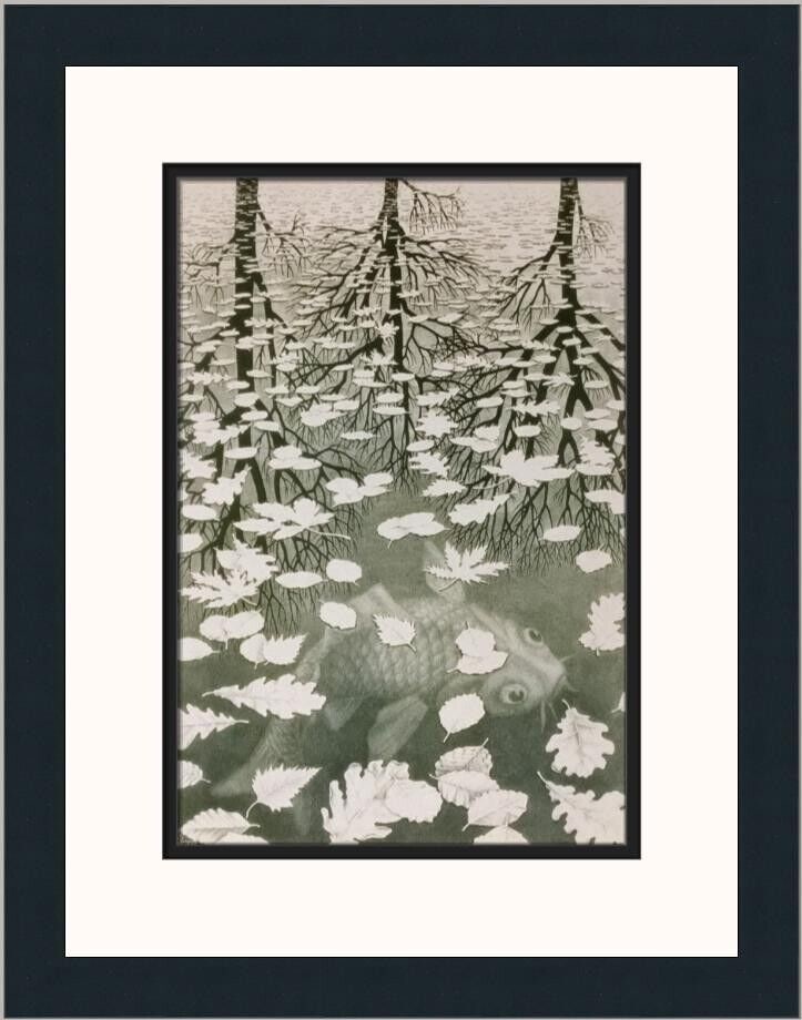 M.C. Escher Three Worlds Custom Framed Print: M.C. Escher Three Worlds Custom Framed Print Artist: MC Escher Unit Of Sale: Single-Piece Work Size: Medium (up to 36in.) Item Length: 14 in Region Of Origin: united states Framing: Matted & Framed Pe