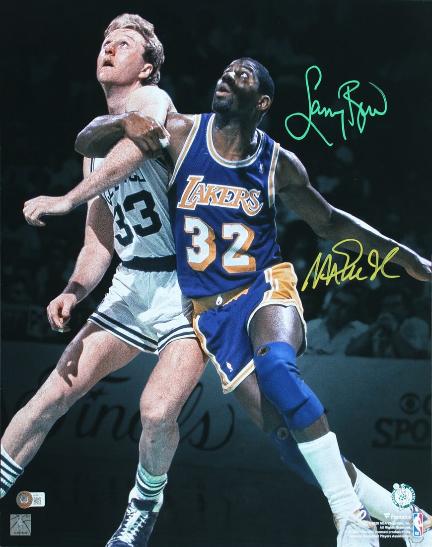 Magic Johnson & Larry Bird Signed 16x20 Vertical Spotlight Photo BAS Witnessed: Magic Johnson & Larry Bird Signed 16x20 Vertical Spotlight Photo BAS Witnessed Sport: Basketball Product: Photo Original/Reprint: Original Player: Magic Johnson & Larry Bird Autograph Authentication: 